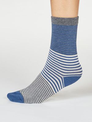 Katleen Bamboo Organic Cotton Stripe Socks in Dark Grey Marle