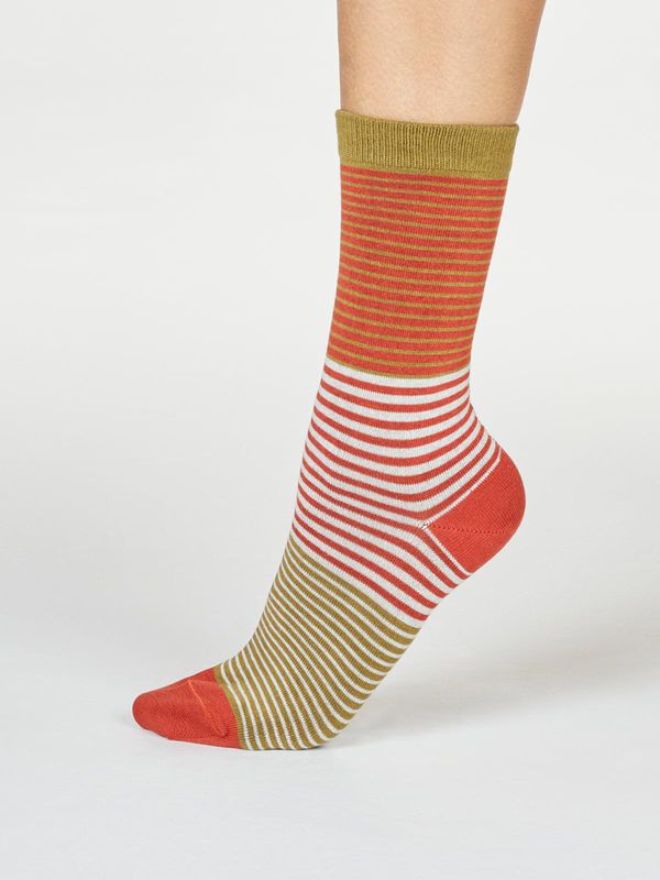 image of Katleen Bamboo Organic Cotton Stripe Socks in Herb Green