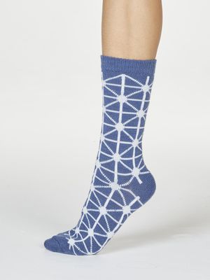 Jannie Geometric Wool Blend Socks in Blue Slate