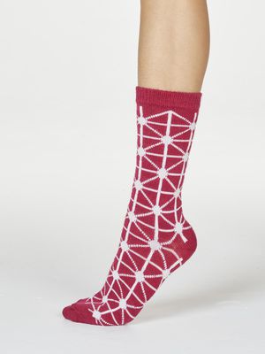 Jannie Geometric Wool Blend Socks in Cranberry Red