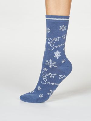 Bobbie Let It Snow Bamboo Organic Cotton Socks in Blue Slate