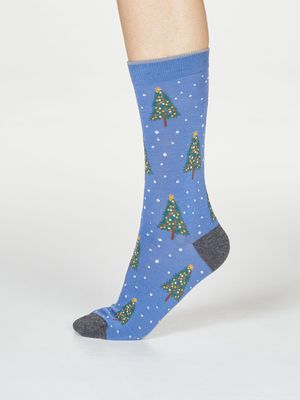 Diana Christmas Tree Organic Cotton Socks in Blue Slate