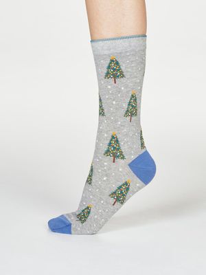 Diana Christmas Tree Organic Cotton Socks in Grey Marle