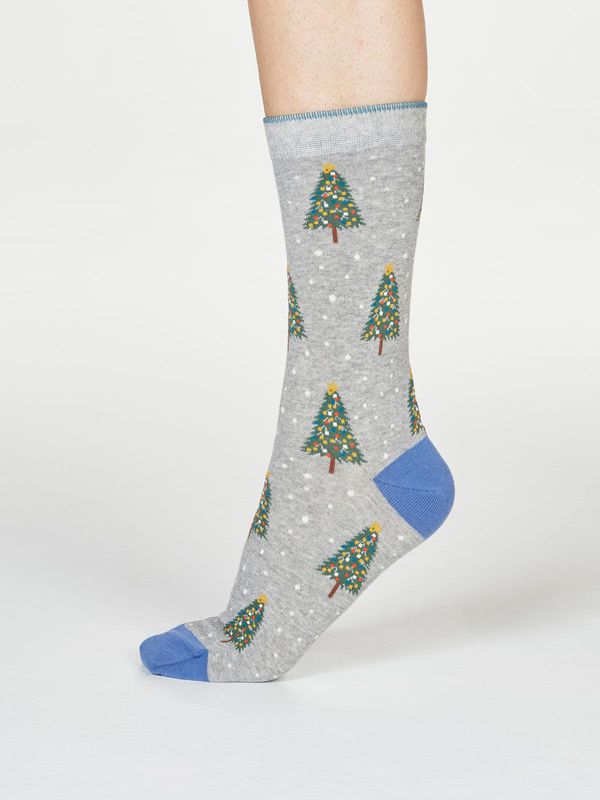 image of Diana Christmas Tree Organic Cotton Socks in Grey Marle