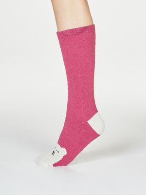 Ella Recycled Polyester Fuzzy Christmas Pudding Socks in Claret Red
