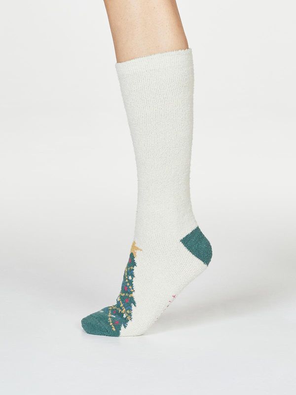 image of Ella Recycled Polyester Fuzzy Christmas Pudding Socks in Cream