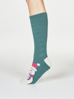 Ella Recycled Polyester Fuzzy Christmas Pudding Socks in Holly Green