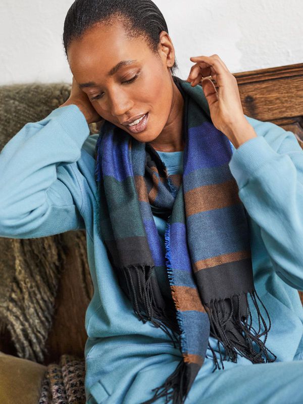 image of Marniba Recycled Polyester Striped Scarf in Forest Green