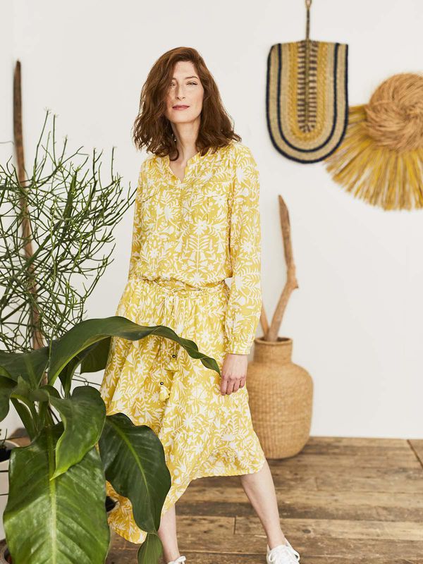 image of Marrette Organic Cotton Modal Woven Tiered Skirt in Lemon Yellow