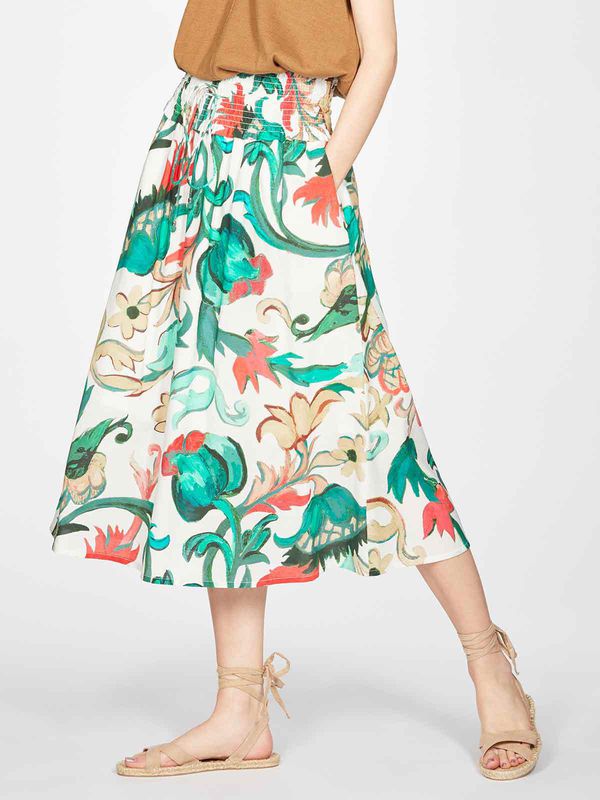 image of Babushka Organic Cotton Floral Print Woven Midi Skirt