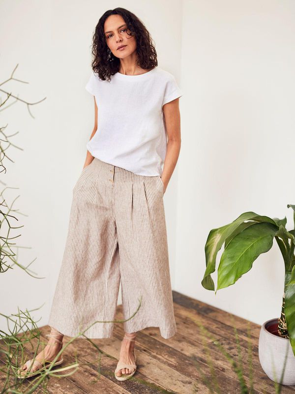 image of Isobel Yarn Dye Stripe Hemp Culottes in Cinnamon Brown