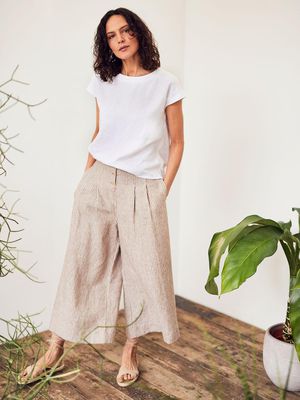 Isobel Yarn Dye Stripe Hemp Culottes in Cinnamon Brown