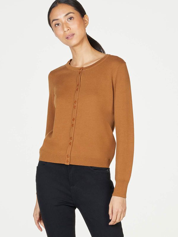 image of Pollie Organic Cotton Button Front Basic Cardigan in Toffee Brown