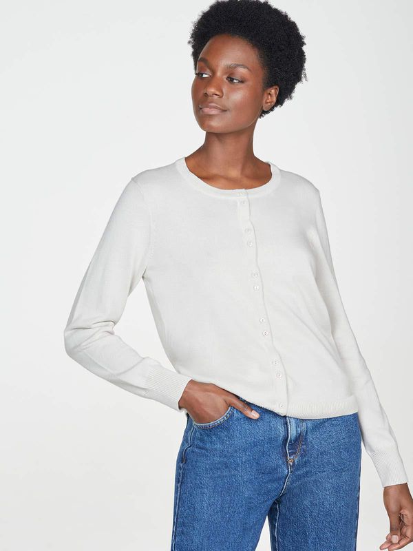 image of Pollie Organic Cotton Button Front Basic Cardigan in Vanilla Cream