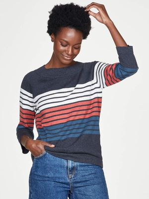 Sail La Vie Organic Cotton Wool Blend Striped Jumper in Navy
