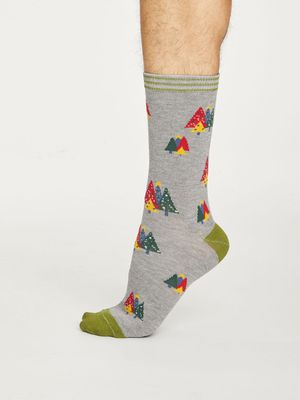 Christmas Tree Bamboo Socks in Grey Marle