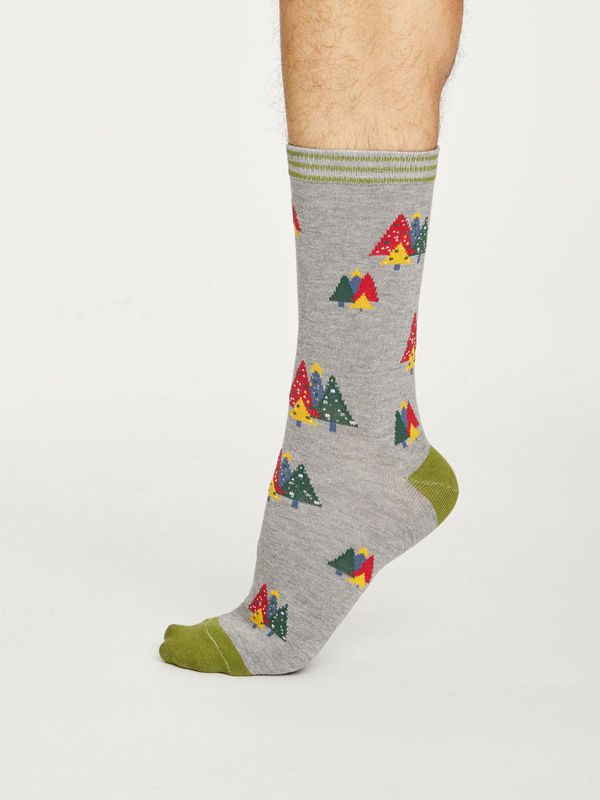 image of Christmas Tree Bamboo Socks in Grey Marle