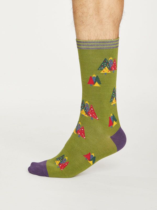 image of Christmas Tree Bamboo Socks in Olive Green