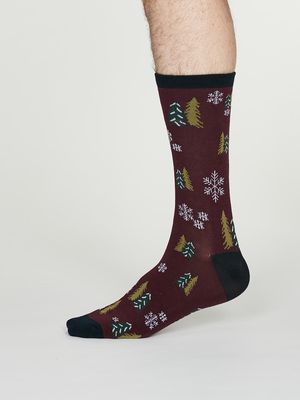 Timber Bamboo Christmas Tree Socks in Aubergine Red