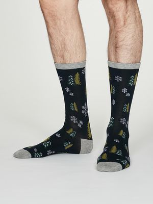 Timber Bamboo Christmas Tree Socks in Midnight Navy