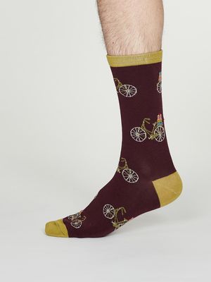 Pedal Bamboo Christmas Bicycle Socks in Aubergine Red