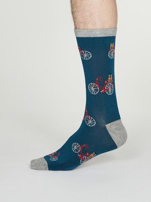 Pedal Bamboo Christmas Bicycle Socks in Denim Blue