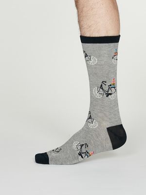 Pedal Bamboo Christmas Bicycle Socks in Mid Grey Marle