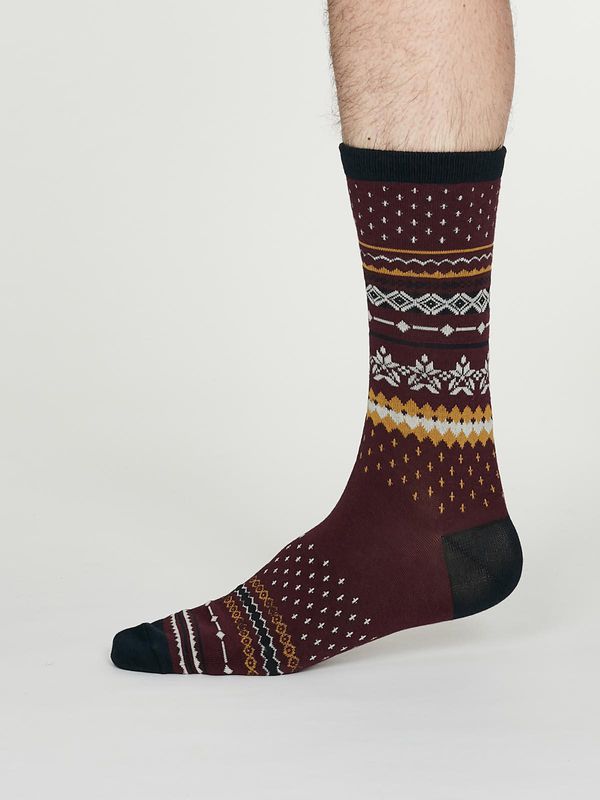 image of Reginald Bamboo Christmas Pattern Socks in Aubergine Red