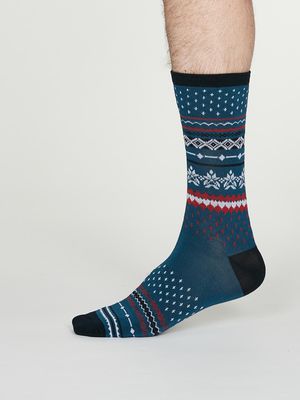 Reginald Bamboo Christmas Pattern Socks in Denim Blue