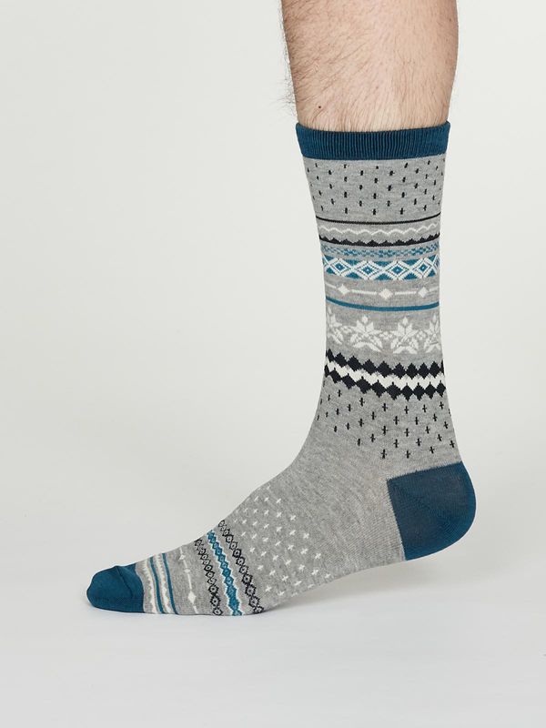 image of Reginald Bamboo Christmas Pattern Socks in Mid Grey Marle