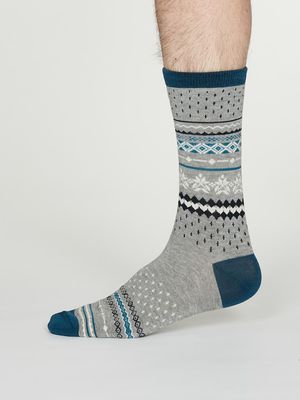 Reginald Bamboo Christmas Pattern Socks in Mid Grey Marle