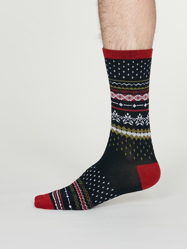 image of Reginald Bamboo Christmas Pattern Socks in Midnight Navy