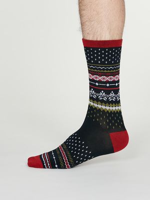 Reginald Bamboo Christmas Pattern Socks in Midnight Navy