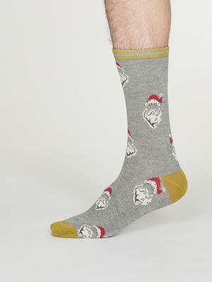 Nicholas Bamboo Christmas Santa Socks in Mid Grey Marle