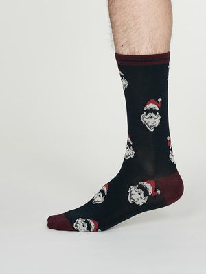 Nicholas Bamboo Christmas Santa Socks in Midnight Blue