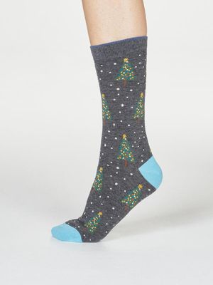 Diana Christmas Tree Organic Cotton Socks in Dark Grey Marle
