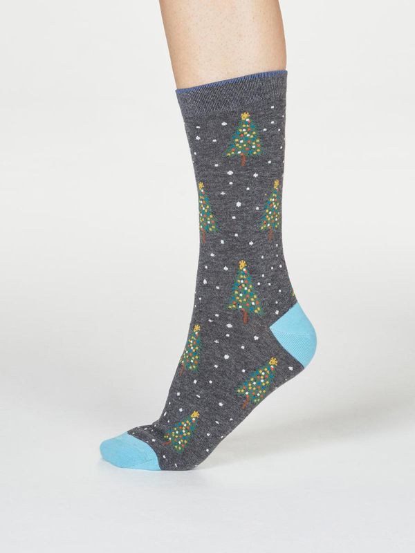 image of Diana Christmas Tree Organic Cotton Socks in Dark Grey Marle