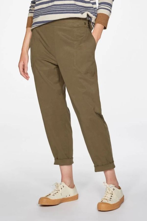 image of Harriet Popper Detail Tencel Organic Cotton Trouser in Cinnamon Brown