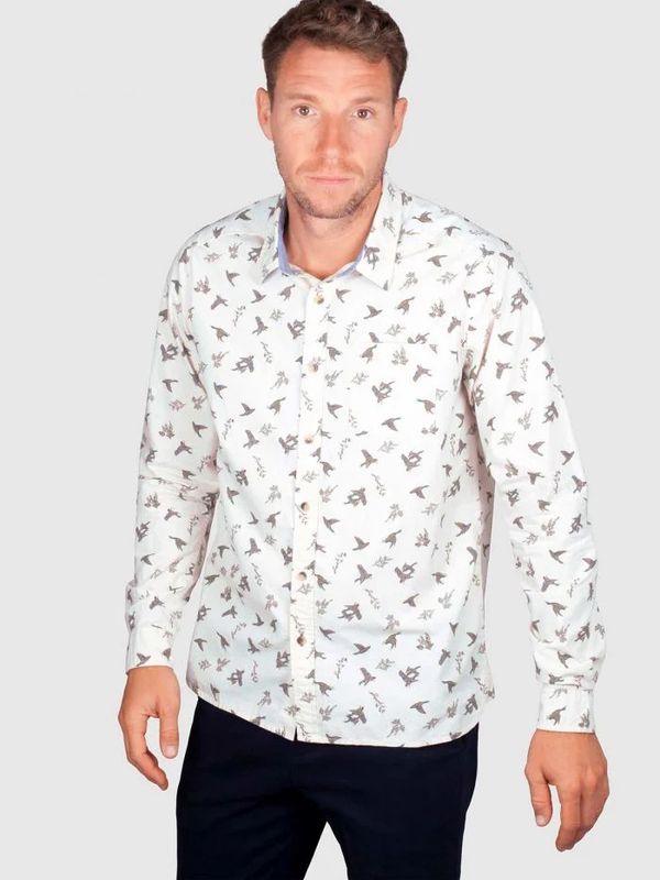 image of Mallards Organic Cotton Long Sleeve Printed Shirt in Birch Grey