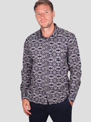 Cyclomania Organic Cotton Bicycle Print Shirt in Midnight Navy