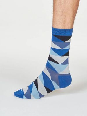 Edwardo Bamboo Organic Cotton Geo Paintbrush Socks in Cobalt Blue