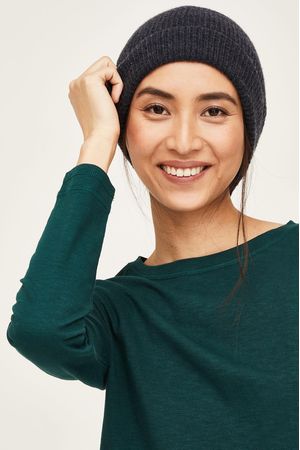 Angie Organic Cotton Fluffy Ribbed Beanie Hat in Navy
