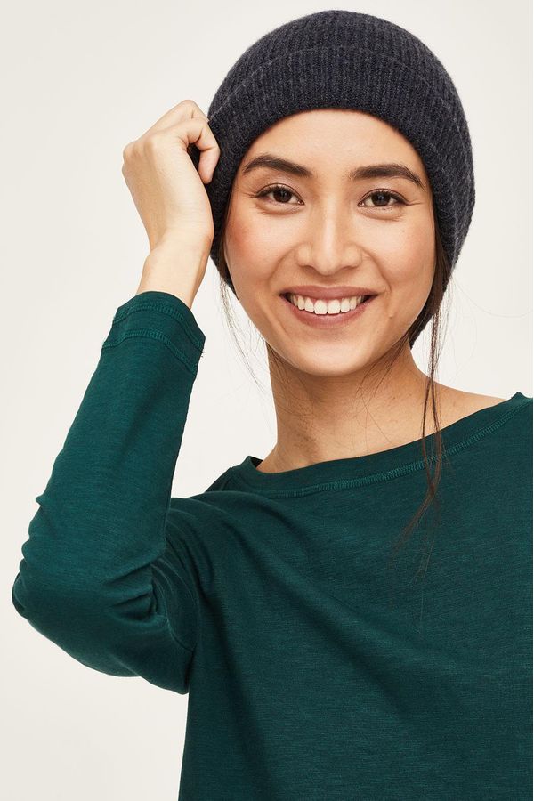 image of Angie Organic Cotton Fluffy Ribbed Beanie Hat in Navy