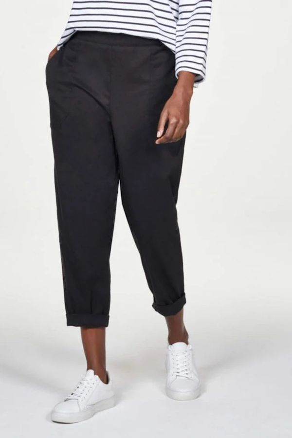 image of Harriet Popper Detail Tencel Organic Cotton Trouser in Black