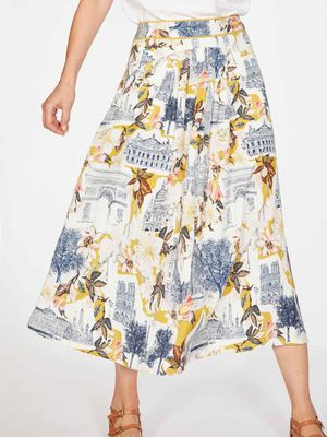 El Audaz Floral Printed Tencel Organic Cotton Full Skirt in Lemon Yellow