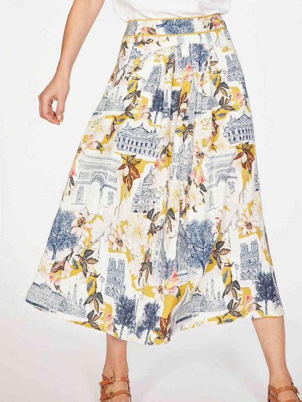 image of El Audaz Floral Printed Tencel Organic Cotton Full Skirt in Lemon Yellow