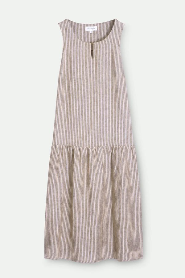 image of Isobel Yarn Dye Stripe Hemp Tiered Midi Dress in Cinnamon Brown