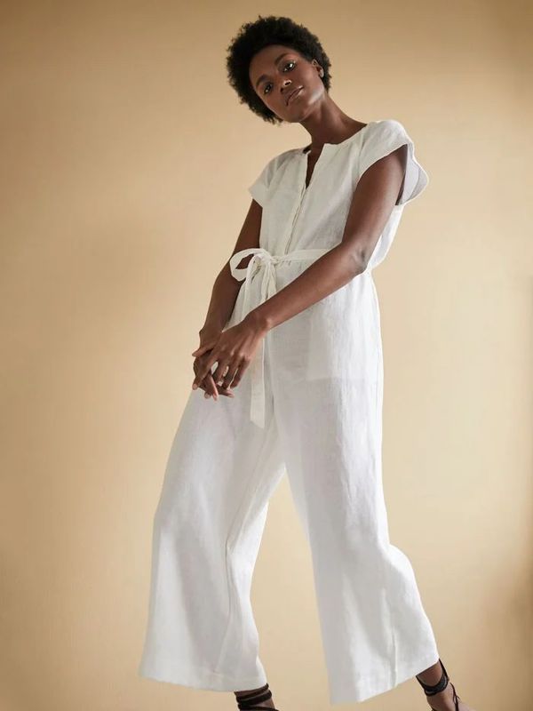 image of Erin Hemp Frill Sleeve Culotte Jumpsuit in  White