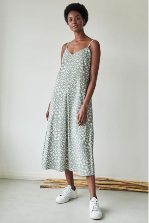 Harper Organic Cotton Printed Cami Slip Dress in Sage Green