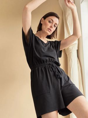 Naomi Tencel and Organic Cotton Short Sleeve Playsuit in Black